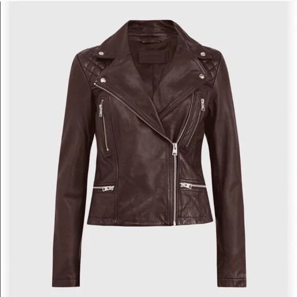 NEW AllSaints Catch Biker Jacket Oxblood Red - Picture 1 of 9